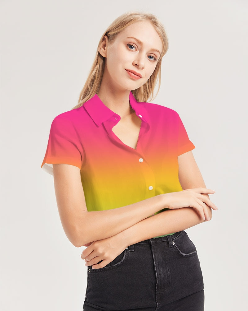 Pansexual Pride Flag Ombre Short Sleeve Button-Up Shirt
