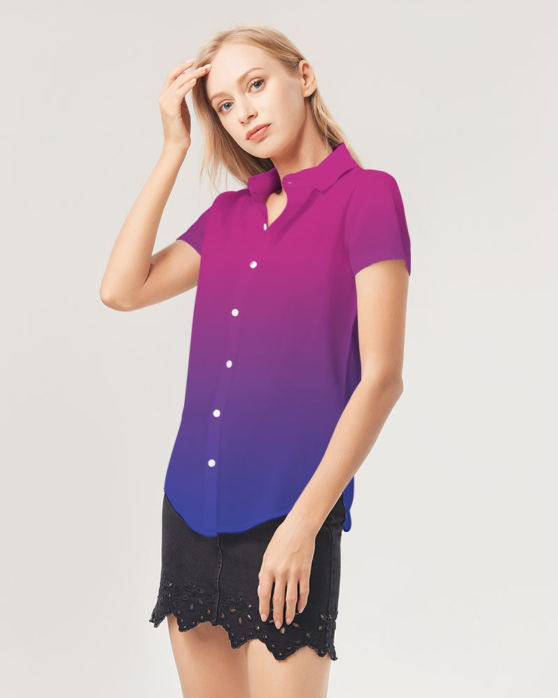 Bisexual Pride Flag Ombre Short Sleeve Button-Up Shirt