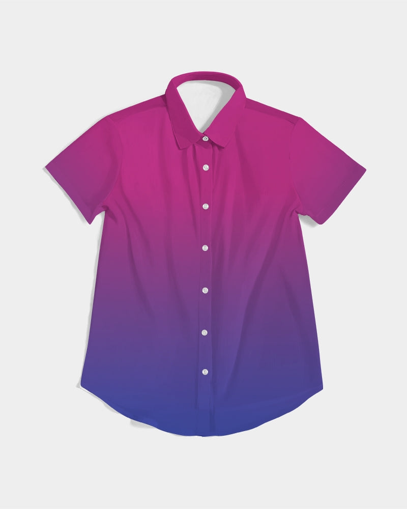 Bisexual Pride Flag Ombre Short Sleeve Button-Up Shirt