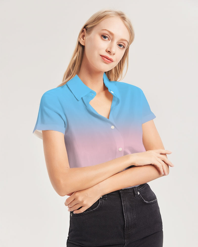 Transgender Pride Flag Ombre Short Sleeve Button-Up Shirt