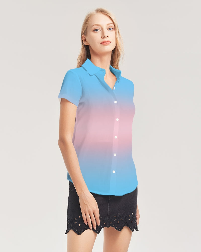 Transgender Pride Flag Ombre Short Sleeve Button-Up Shirt