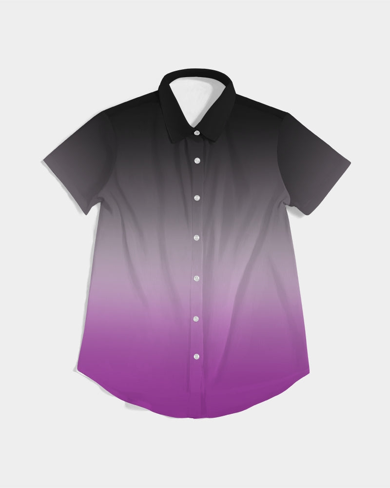 Asexual Pride Flag Ombre Short Sleeve Button-Up Shirt