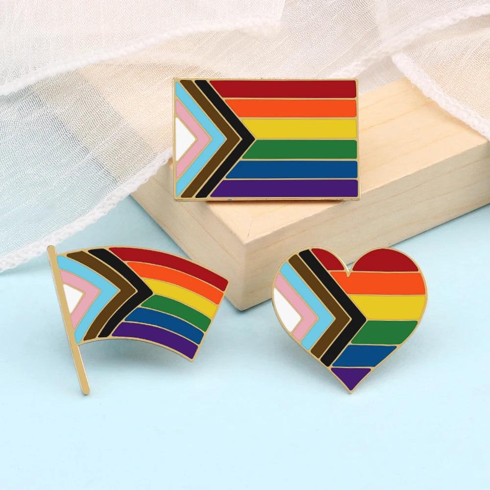 Inclusive LGBTQ+ Pride Pin Set – 3-6pcs Enamel Brooches with Progress, Trans, Nonbinary & Rainbow Flags