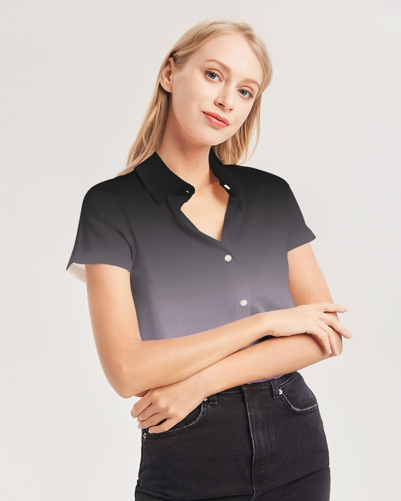 Asexual Pride Flag Ombre Short Sleeve Button-Up Shirt