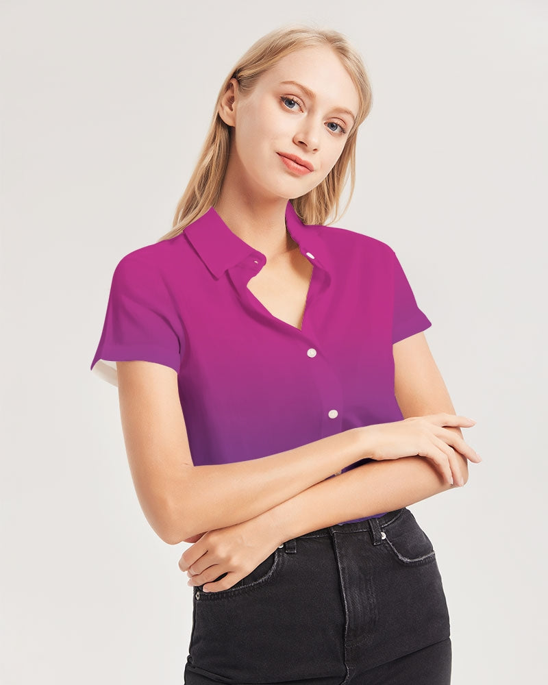Bisexual Pride Flag Ombre Short Sleeve Button-Up Shirt