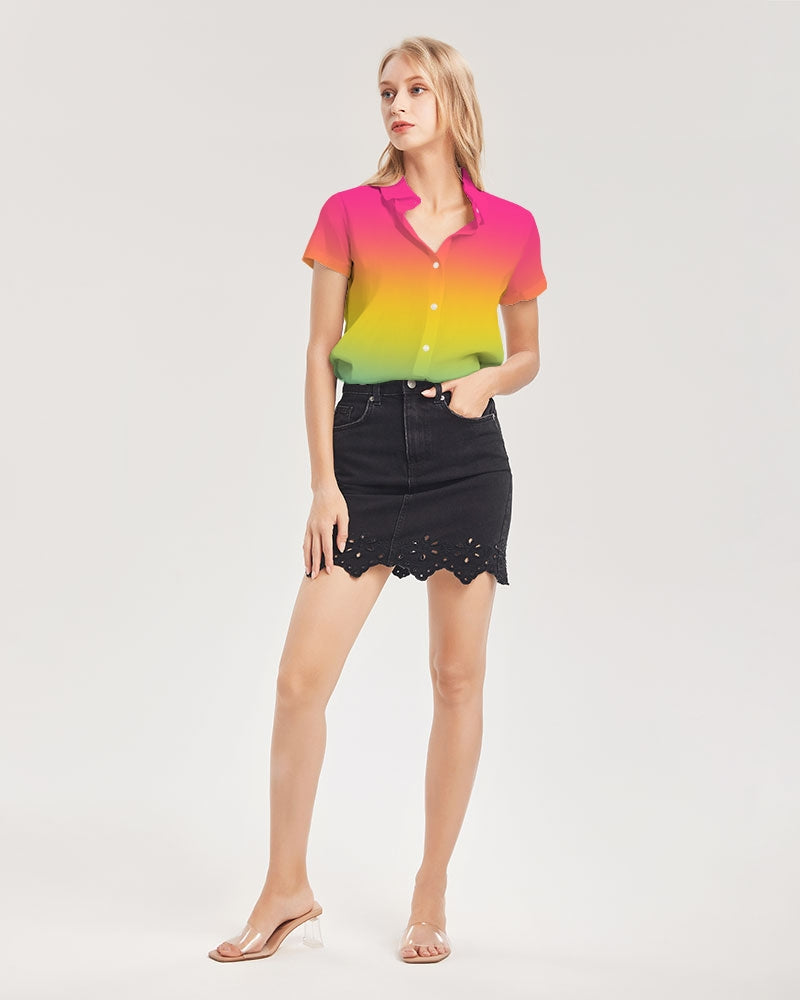 Pansexual Pride Flag Ombre Short Sleeve Button-Up Shirt