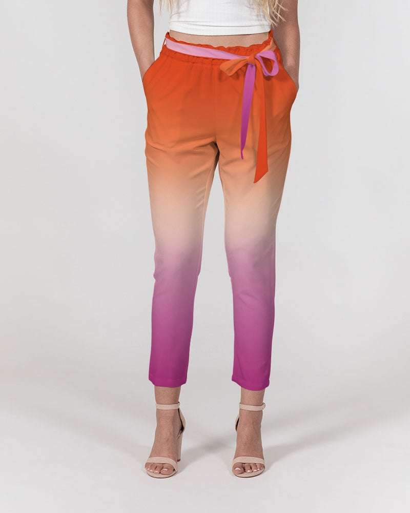 Lesbian Pride Flag Ombre Belted Tapered Pants