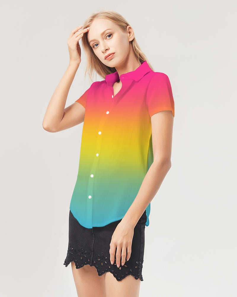 Pansexual Pride Flag Ombre Short Sleeve Button-Up Shirt