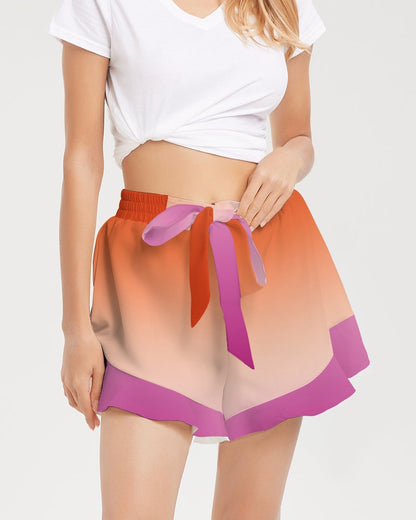 Lesbian Pride Flag Ombre Women’s High Waisted Ruffle Shorts
