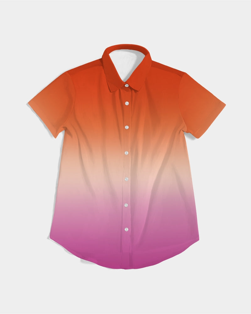 Lesbian Pride Flag Ombre Short Sleeve Button-Up Shirt
