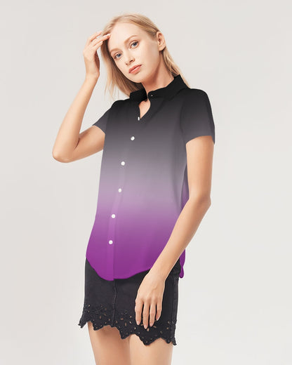 Asexual Pride Flag Ombre Short Sleeve Button-Up Shirt
