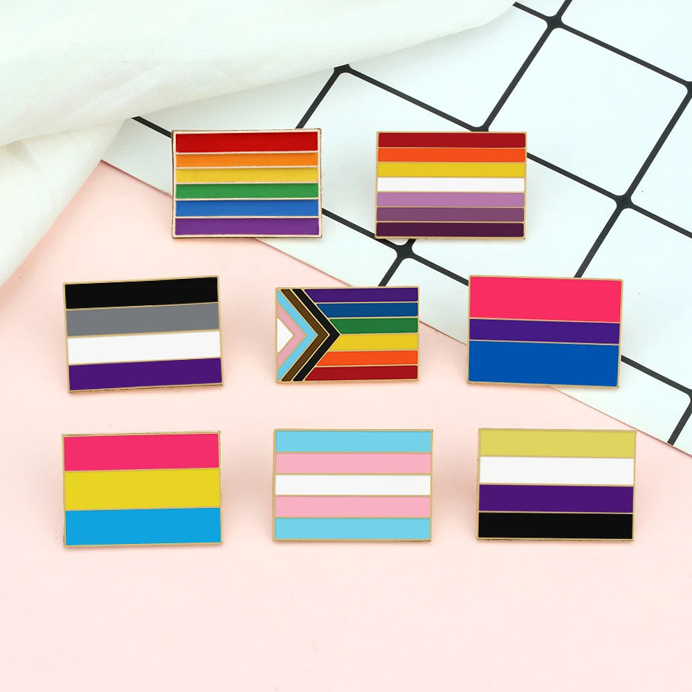 Inclusive LGBTQ+ Pride Pin Set – 3-6pcs Enamel Brooches with Progress, Trans, Nonbinary & Rainbow Flags