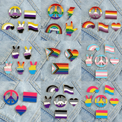 Inclusive LGBTQ+ Pride Pin Set – 3-6pcs Enamel Brooches with Progress, Trans, Nonbinary & Rainbow Flags