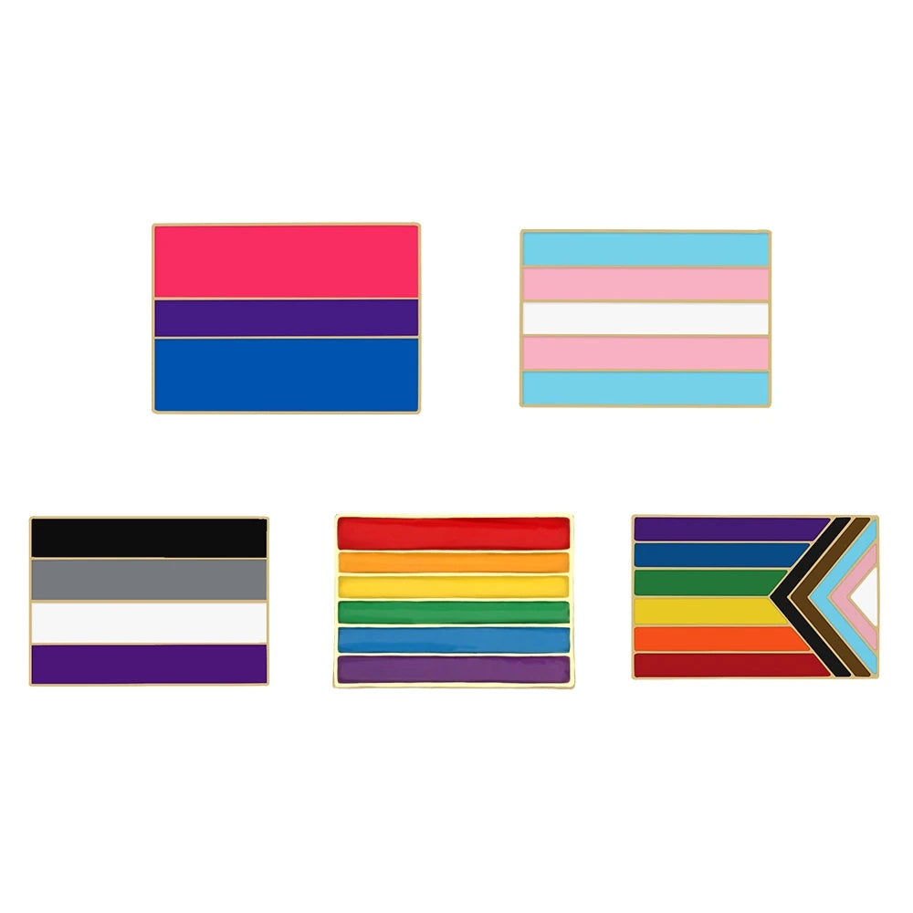 Inclusive LGBTQ+ Pride Pin Set – 3-6pcs Enamel Brooches with Progress, Trans, Nonbinary & Rainbow Flags