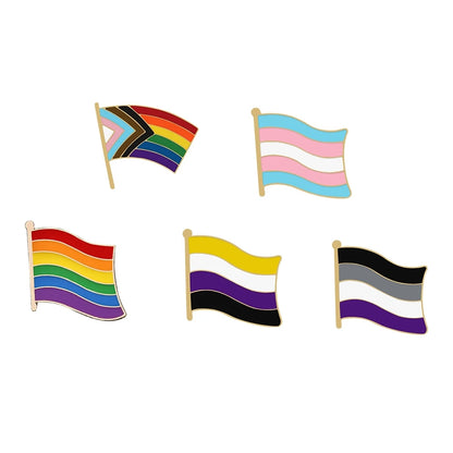 Inclusive LGBTQ+ Pride Pin Set – 3-6pcs Enamel Brooches with Progress, Trans, Nonbinary & Rainbow Flags