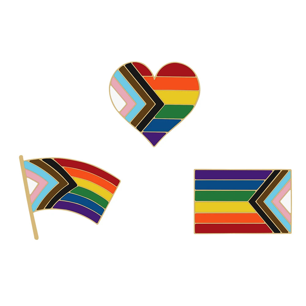 Inclusive LGBTQ+ Pride Pin Set – 3-6pcs Enamel Brooches with Progress, Trans, Nonbinary & Rainbow Flags