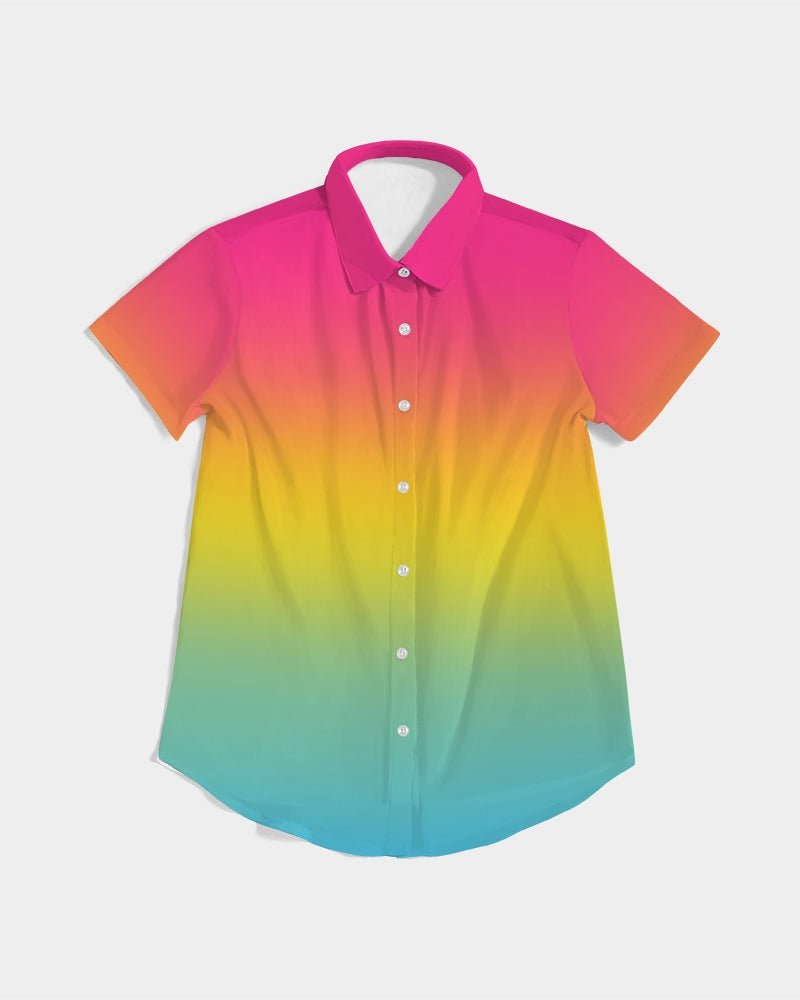 Pansexual Pride Flag Ombre Short Sleeve Button-Up Shirt
