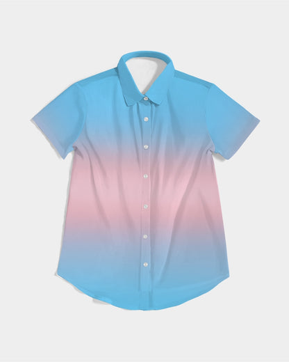 Transgender Pride Flag Ombre Short Sleeve Button-Up Shirt