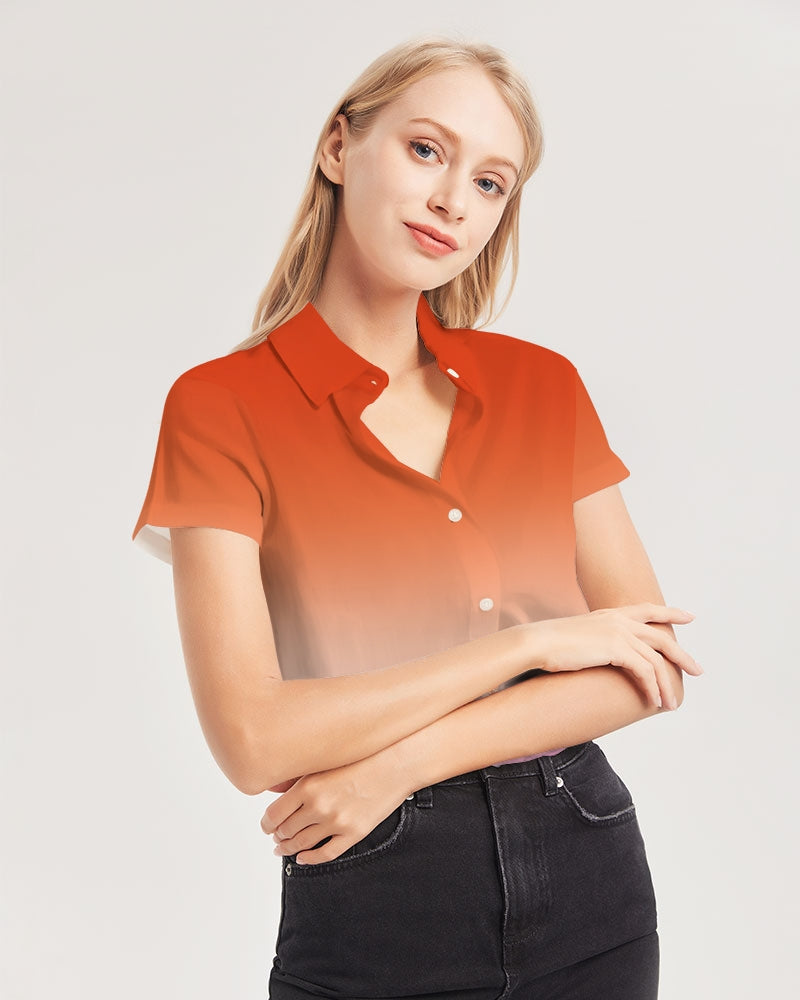 Lesbian Pride Flag Ombre Short Sleeve Button-Up Shirt